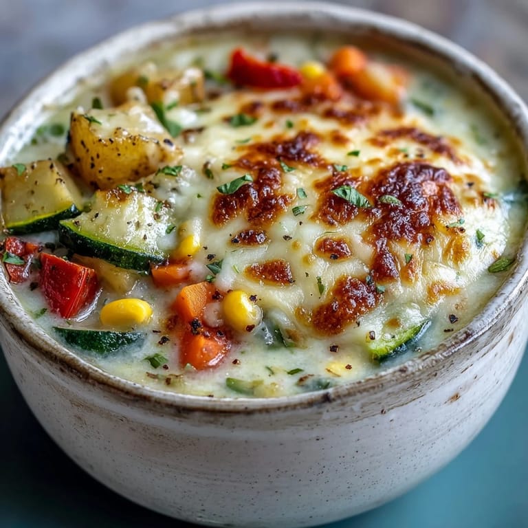 A spoonful of Creamy Garlic Parmesan Veggie Soup reveals creamy texture, rich garlic aroma, and golden Parmesan, perfect for cozy vegetarian dinners.