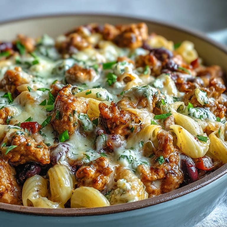 Comforting casserole meets weeknight dinner with this zesty Baked Ranch Turkey Chili Mac served hot.