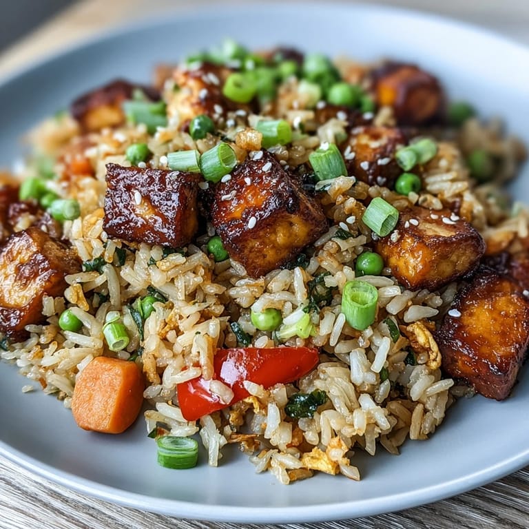 A close-up shows the vibrant stir-fry with glistening sauce and toasted sesame seeds, served in a white bowl.
