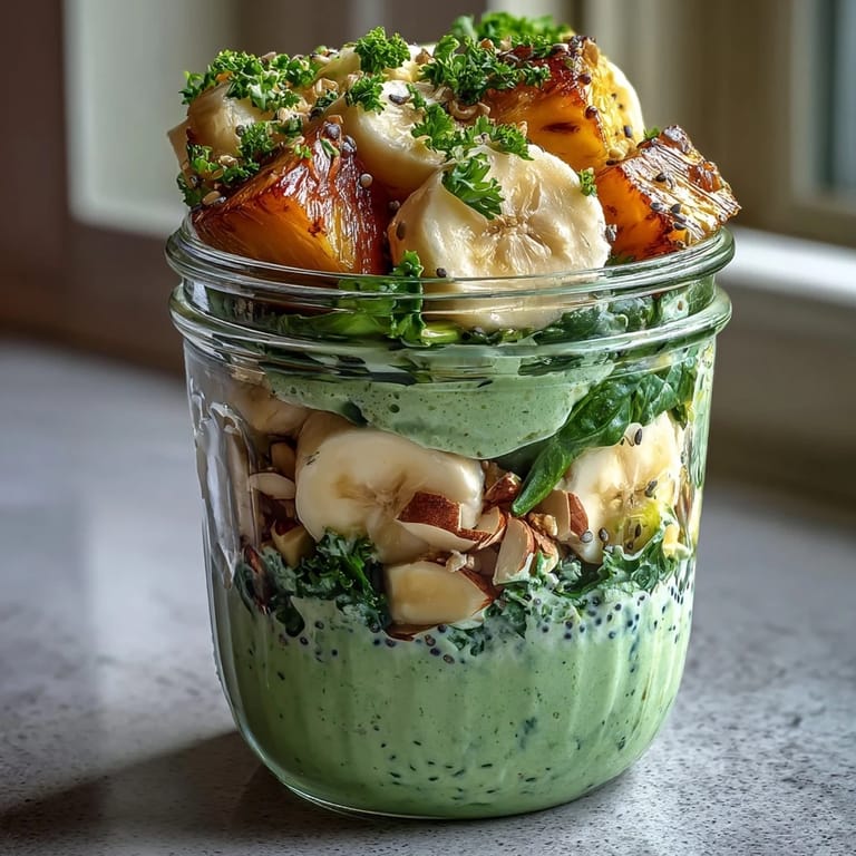 Vibrant green smoothie jars packed with pineapple, spinach, and chia seeds for easy healthy breakfasts.