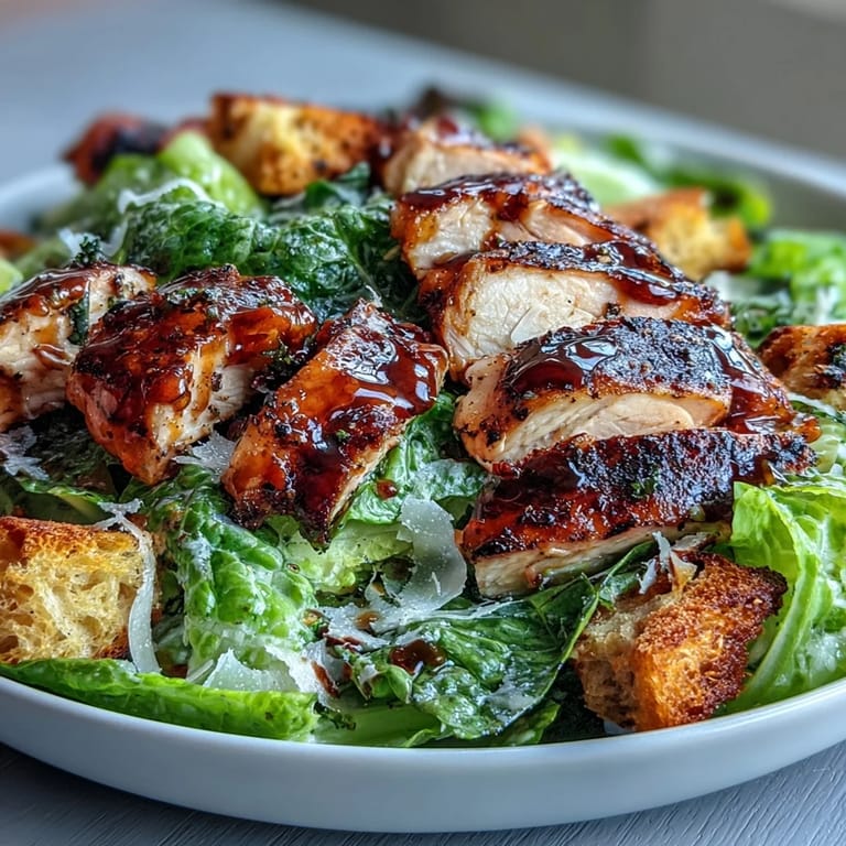 Fresh Grilled Chicken Caesar Salad with rich Greek yogurt dressing, crunchy sourdough croutons, and a sprinkle of Parmesan cheese for extra flavor.