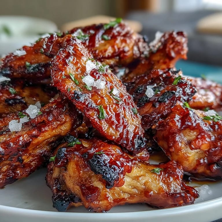 Golden-brown wings with a glossy honey-sriracha glaze, garnished with fresh cilantro and a sprinkle of finishing salt.