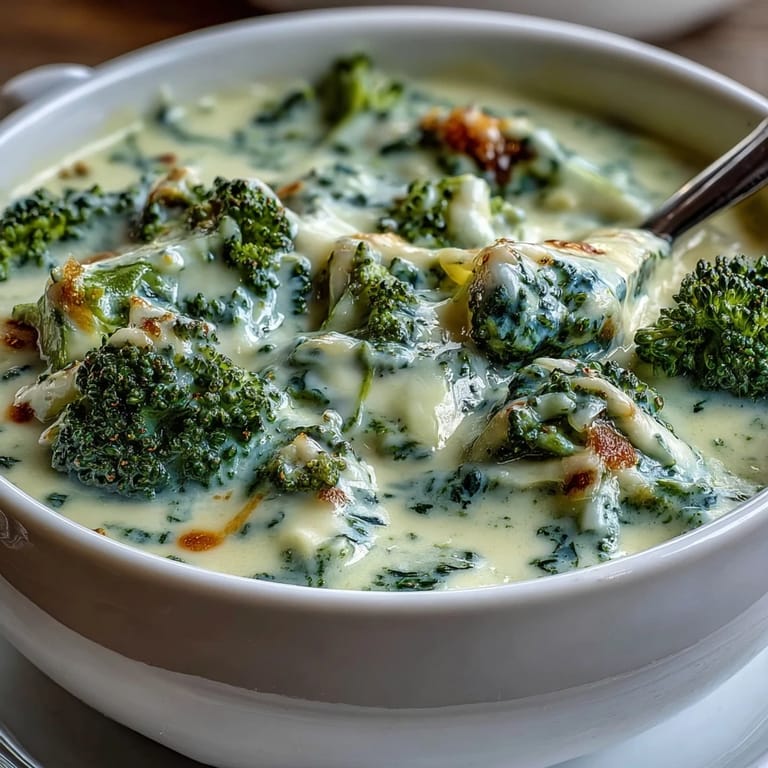A comforting bowl of lightened Broccoli Cheddar Soup, perfect for a cozy meal.
