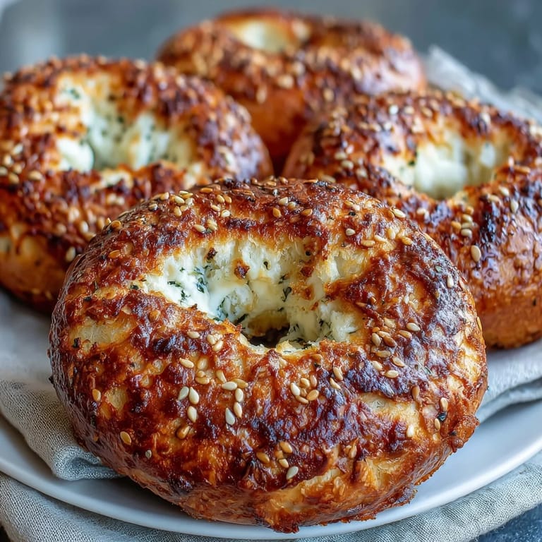 Homemade cottage cheese protein bagels with a golden crust, ideal for healthy snacking or a nutritious breakfast option.