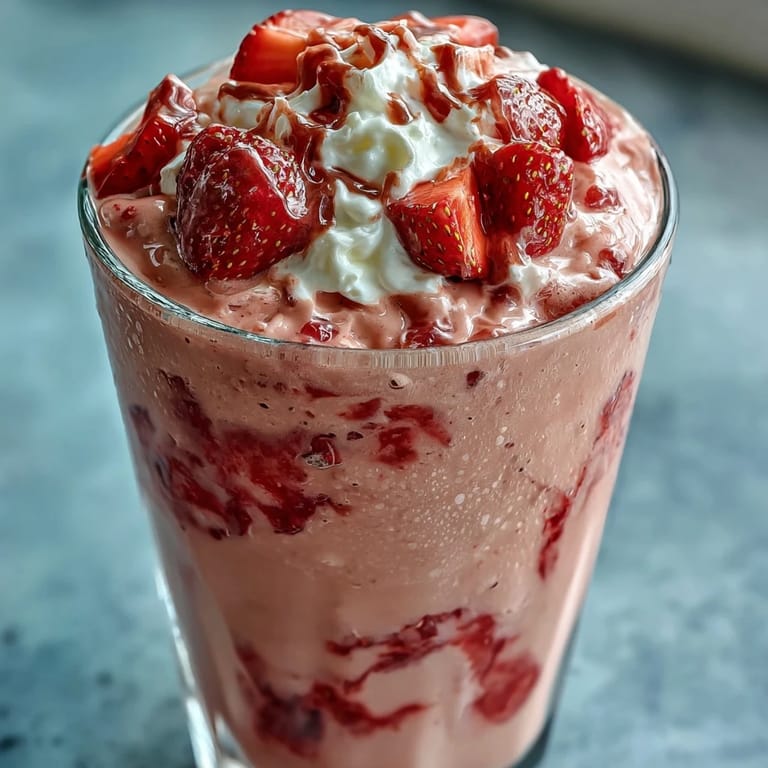 A smooth, indulgent blend of strawberries, banana, and creamy yogurt, perfect for a healthy breakfast or energizing snack.