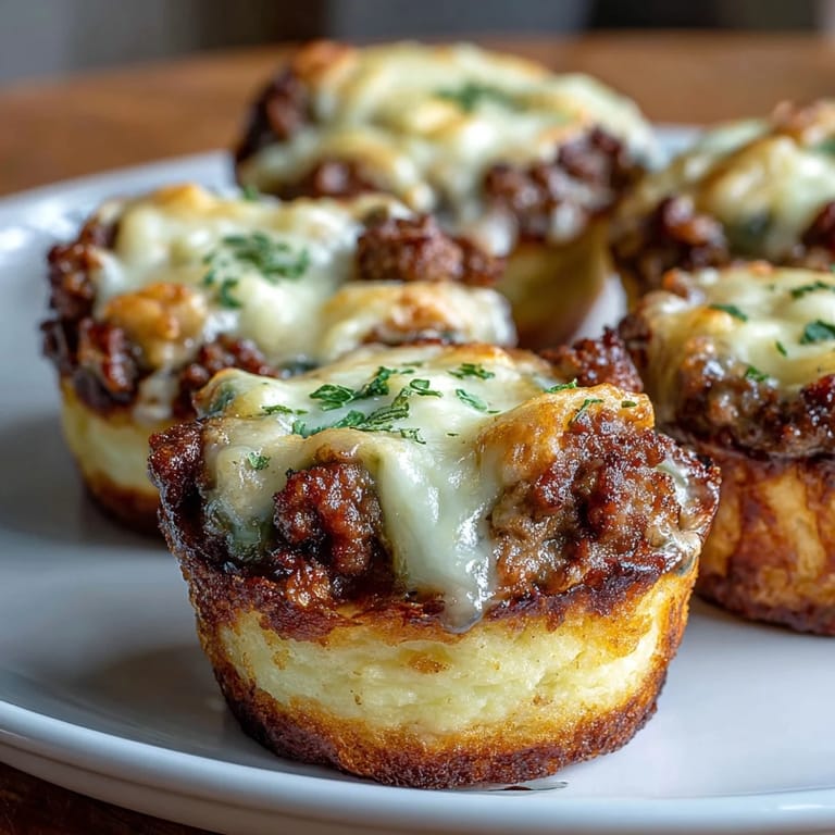 Cozy individual shepherd's pies with rich meat filling and buttery mashed potato topping, baked to perfection in muffin tins.