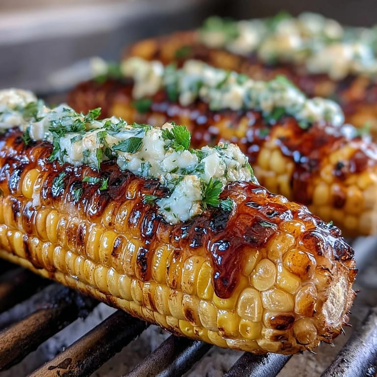 Herb-buttered corn in foil, perfectly grilled and glistening, ready to be unwrapped for a juicy, buttery summer treat.