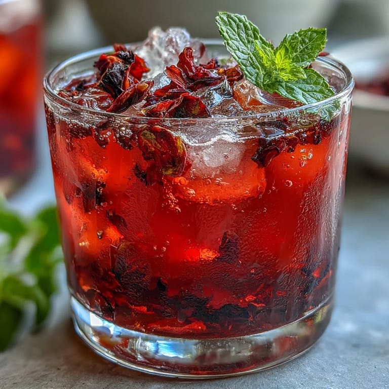 Sweet and tart Sparkling Hibiscus Mint Lemonade Mocktail, perfect refreshment.