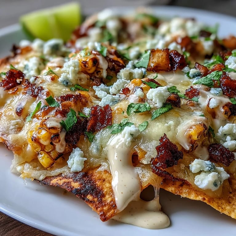 Bright corn, melted cheese, and smoky chipotle crema atop Cinco de Mayo Elote Nachos.