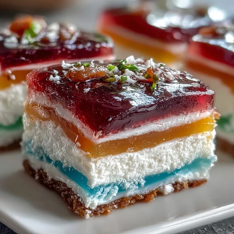Celebrate with this visually stunning agar-agar rainbow jelly cake slice.