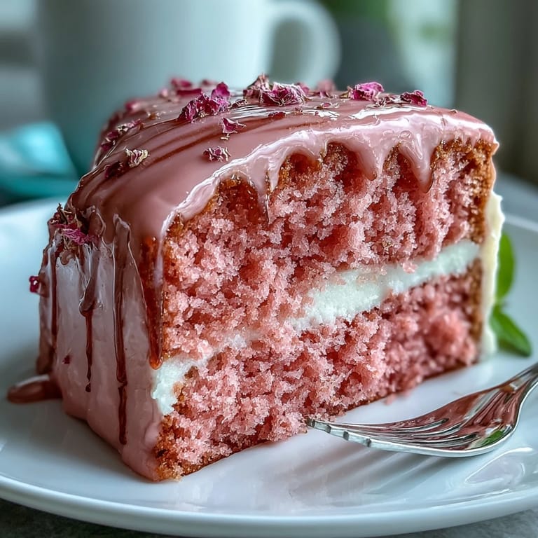 Moist rosé-infused pink velvet cake, ready for bridal shower sweetness and gold accents.