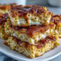 Soul food baked mac and cheese with a golden crunchy top, bubbling and creamy, served hot from the oven.