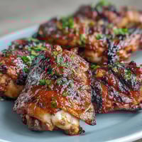 Juicy honey garlic grilled chicken thighs with a glossy, sticky glaze and crispy skin, perfect for summer barbecues.
