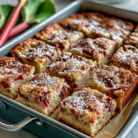 Golden Rhubarb Custard Bars offer a sweet-tangy shortbread dessert, perfectly sliced.