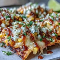 Elote Nachos with chipotle crema drizzled, a vibrant Mexican appetizer piled high.